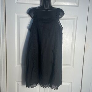 J Crew Dress Womens 12 Black Linen Lace Trim Square Neck Sleeveless Shift‎ Lined